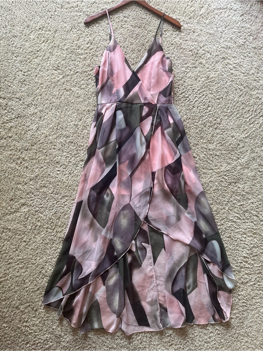 Vintage Y2K Pink & Gray Abstract Print Asymmetrical Wrap Fairy Dress